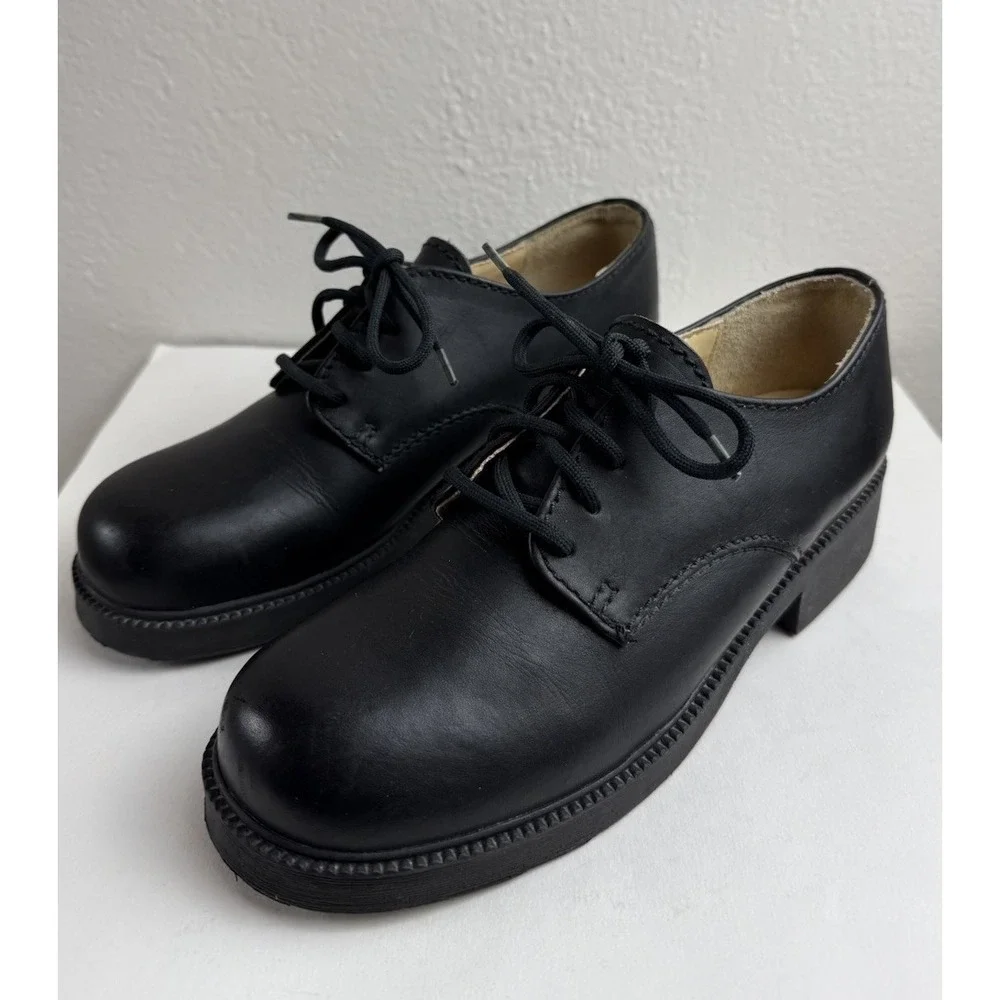 MIA Y2K Blk Leather Oxford Platform Chunky Heel Shoe Sz7 90s Grunge Goth Witchy